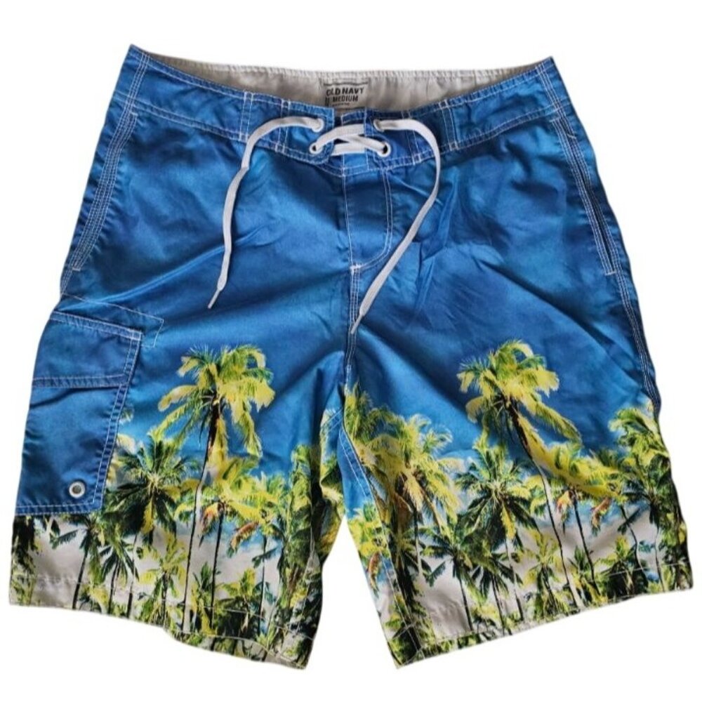 Old Navy Men's Blue/Green Tropical Print Swim Board Shorts Size Medium - Picture 2 of 15